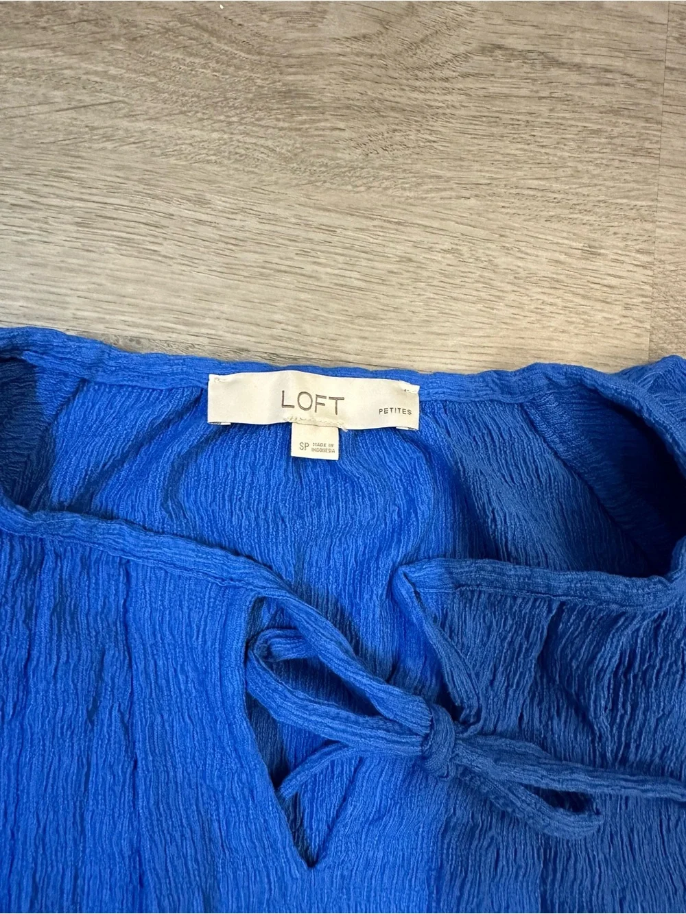LOFT petite Royal Blue Puff Sleeve Tie-Neck Top